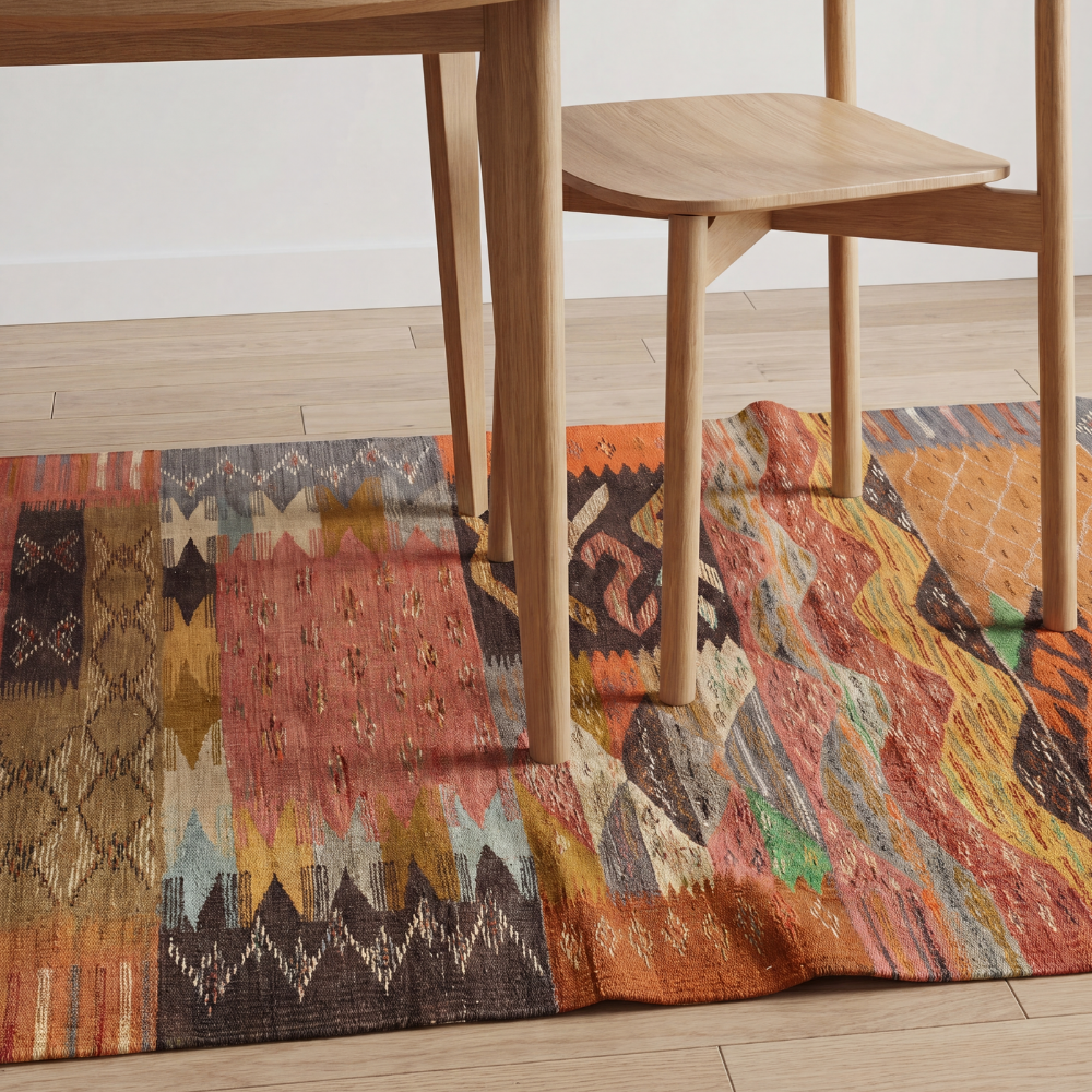 Colorful Mosaic Taznakht Rug - Handwoven Moroccan Wool Carpet