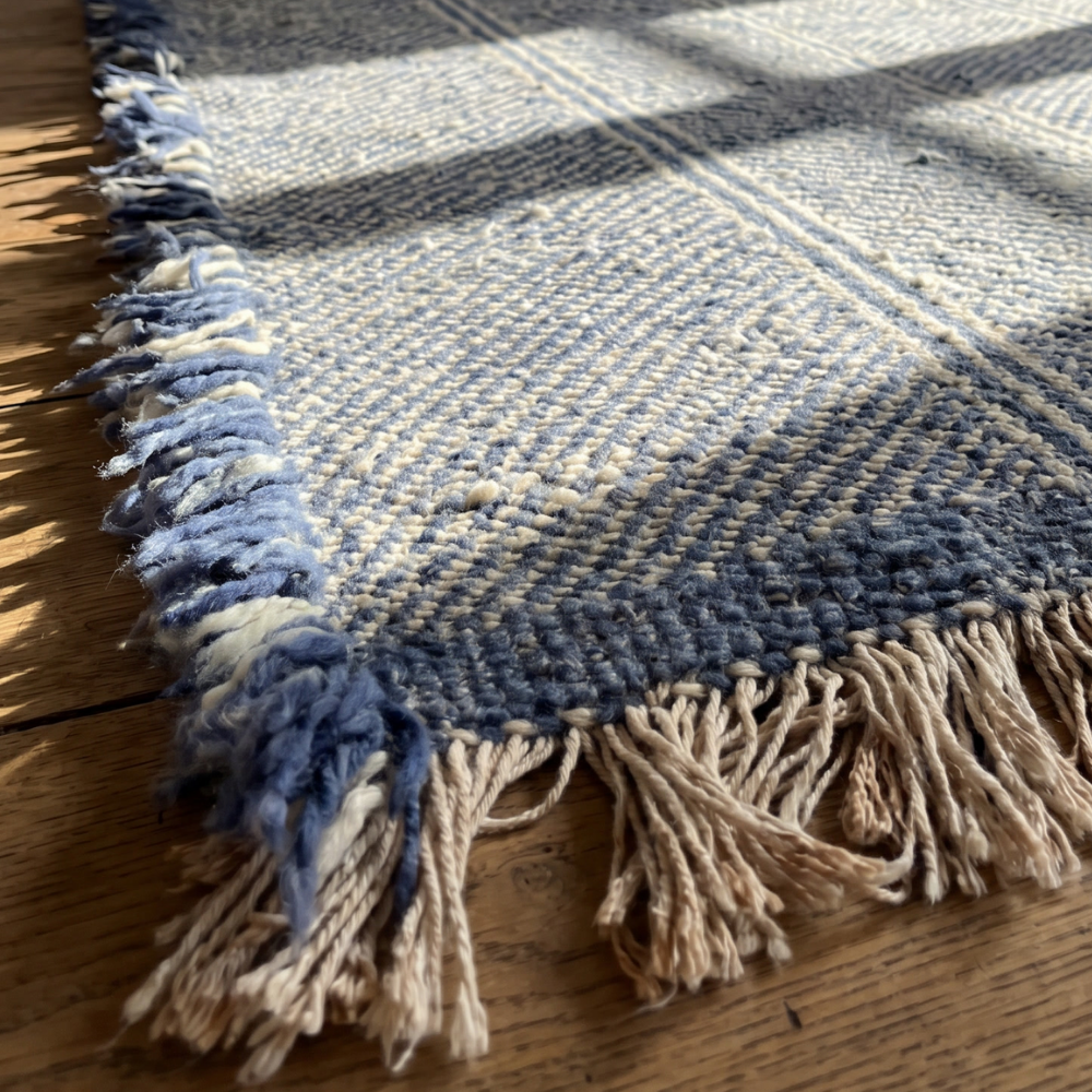 Minimalist Moroccan Zanafi Rug - Handwoven Neutral Wool Flat Weave Carpet