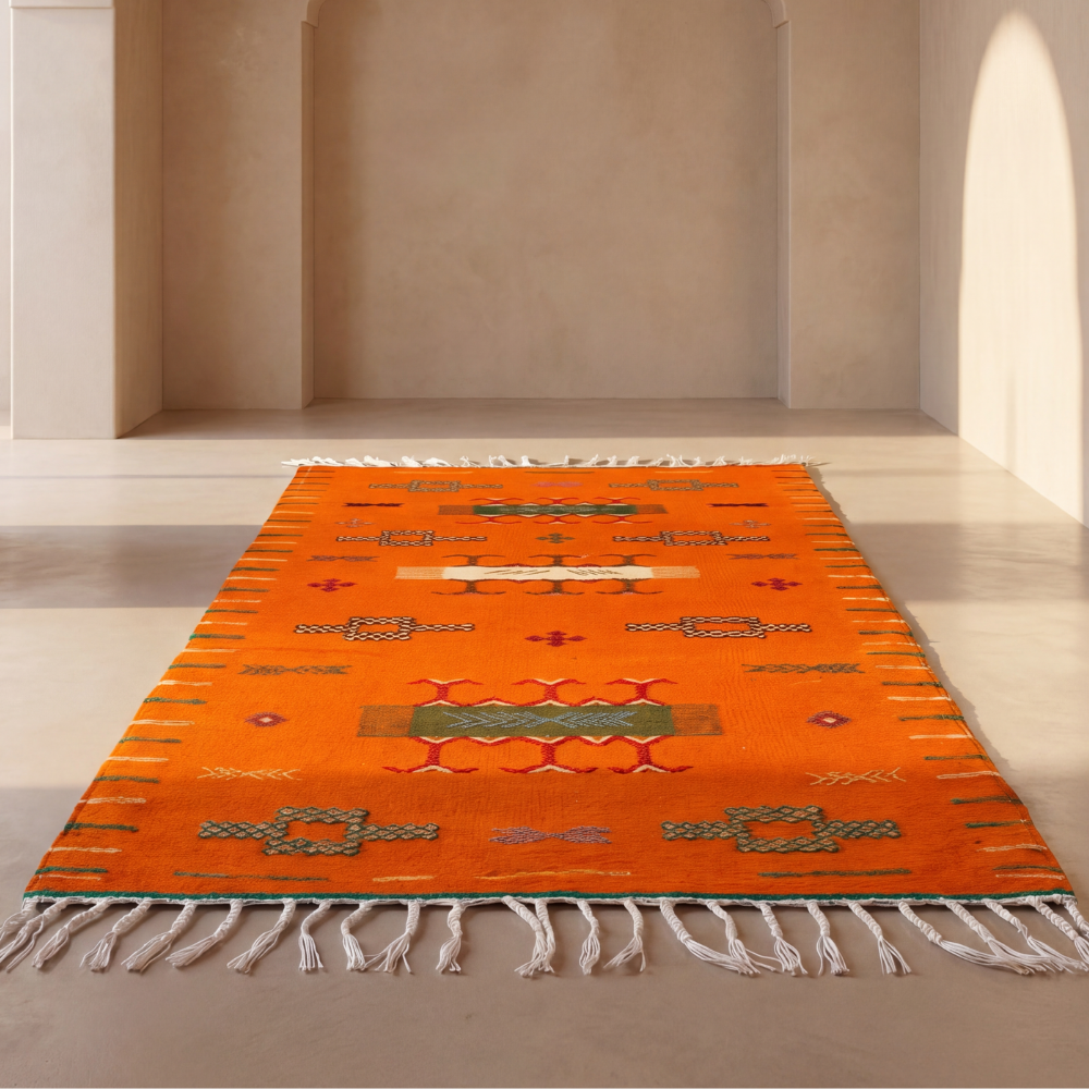 Vintage Taznakht Rug - Orange Handwoven Moroccan Carpet