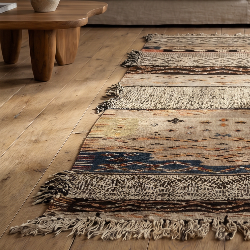 Akhnif Three Technique Rug - Flat Weave Berber Wool Rug