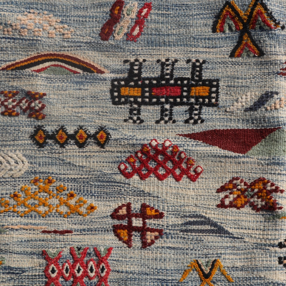 Flatwoven Berber rug Akhnif style with triple technique craftsmanship