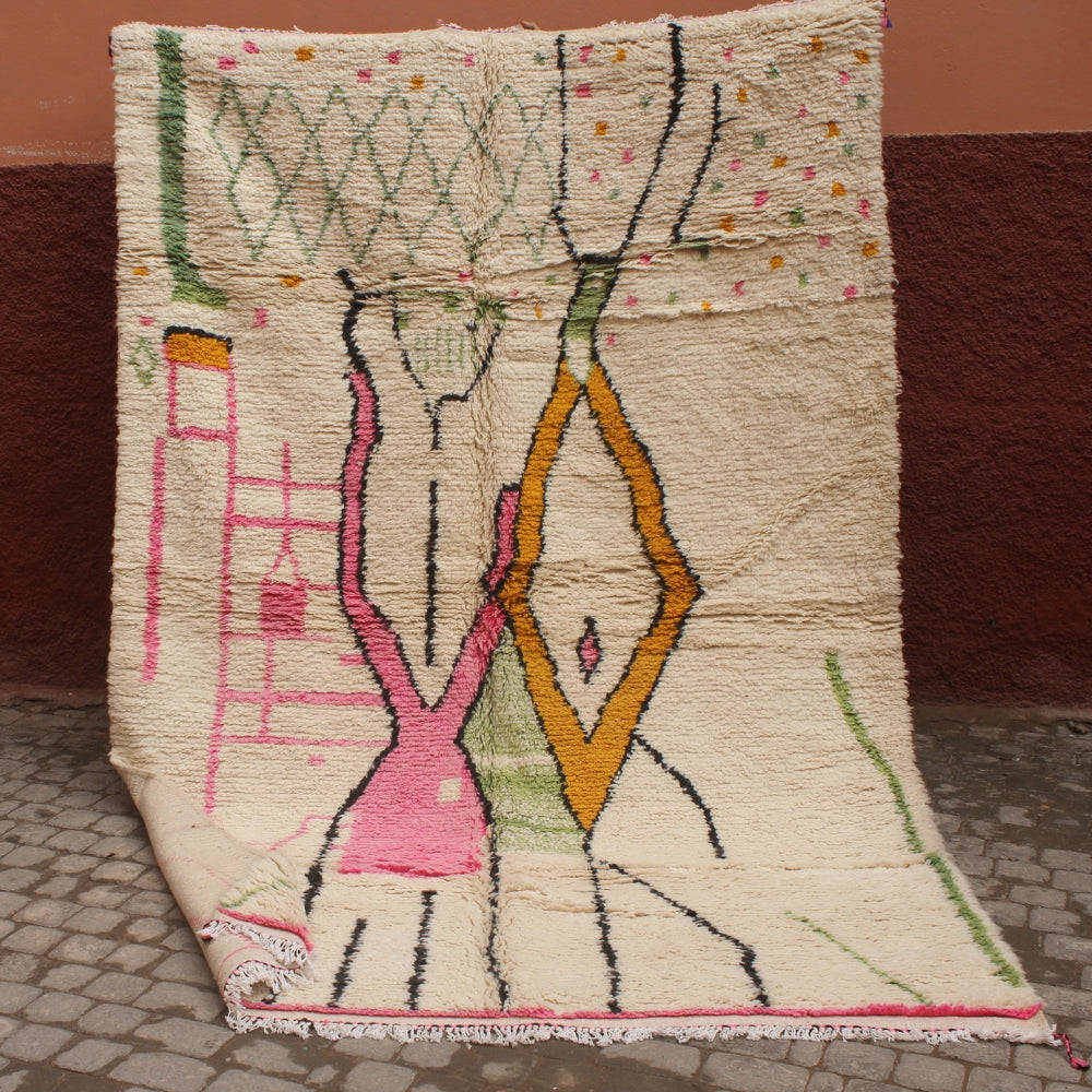 Handmade Moroccan Berber rug with colorful geometric design