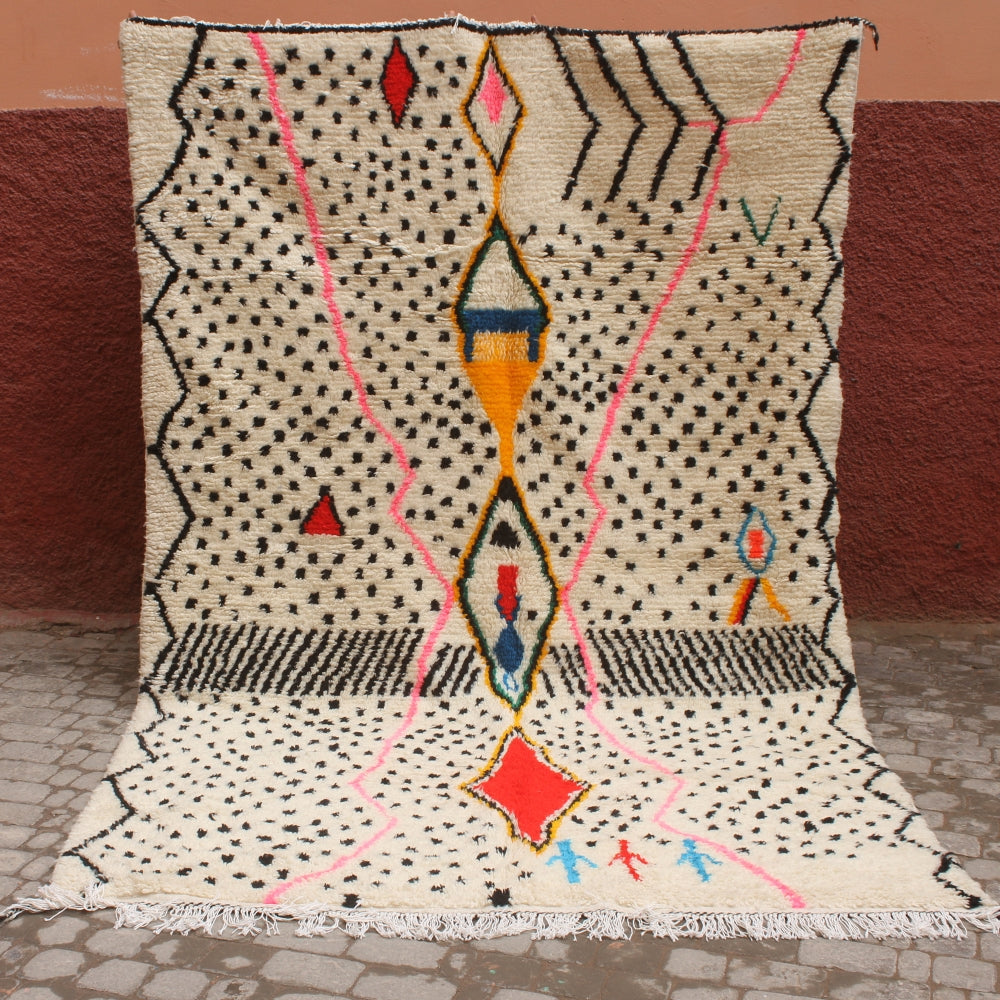 Moroccan Azilal rug with colorful abstract motifs