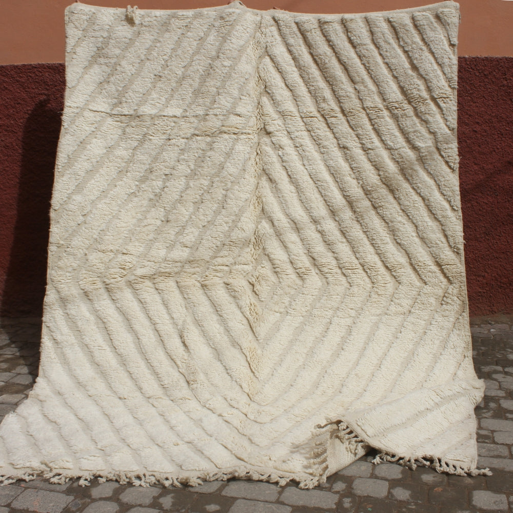 minimalist ivory moroccan rug geometric carving