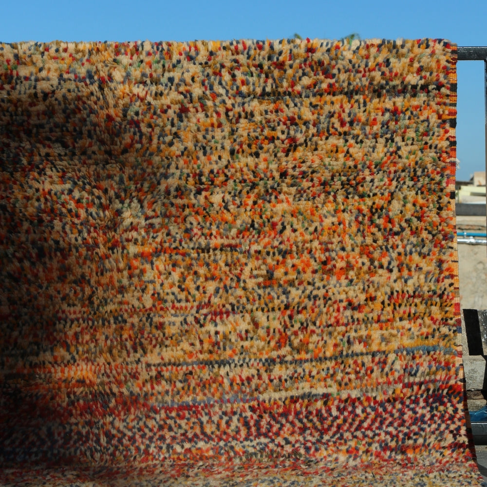 Handwoven Taznakht rug with multicolor wool texture