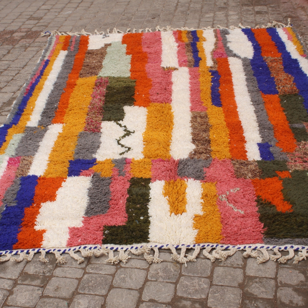 handmade boujaad rug colorful stripes