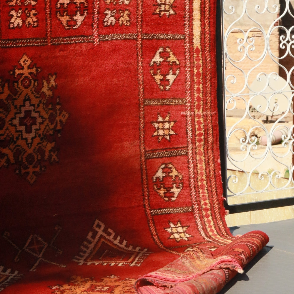 Moroccan Beni M’Guild rug in deep red wool, handmade and vintage