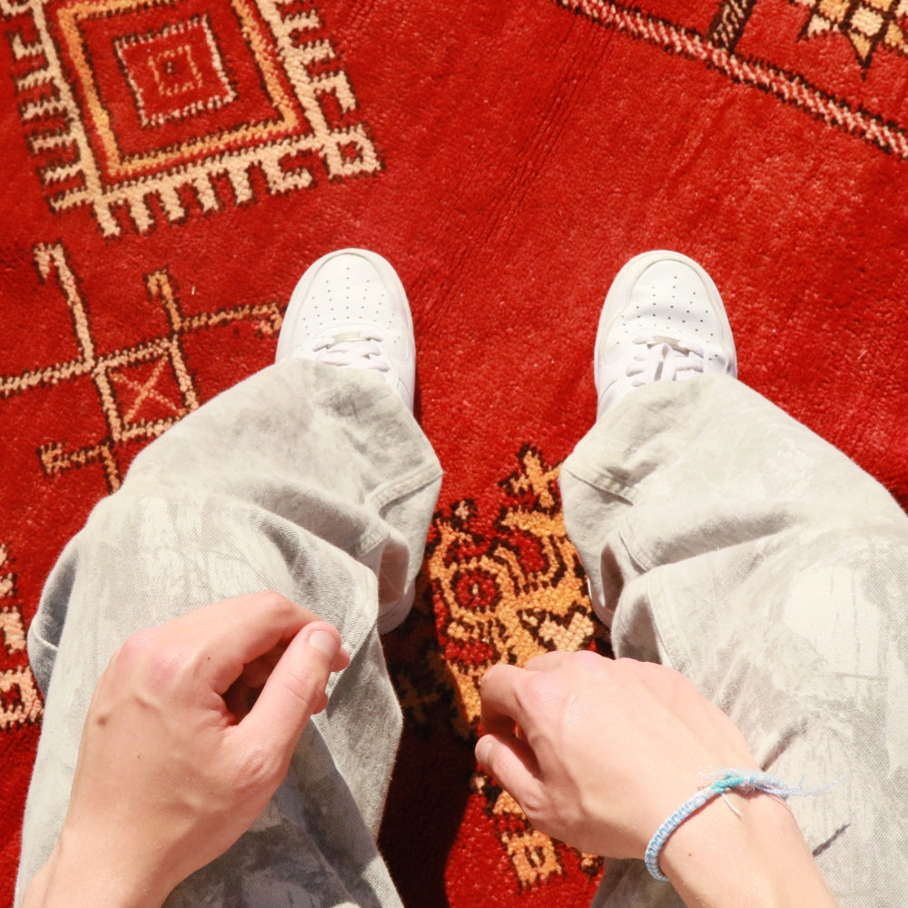 Authentic Moroccan Beni M’Guild wool rug with aged patina