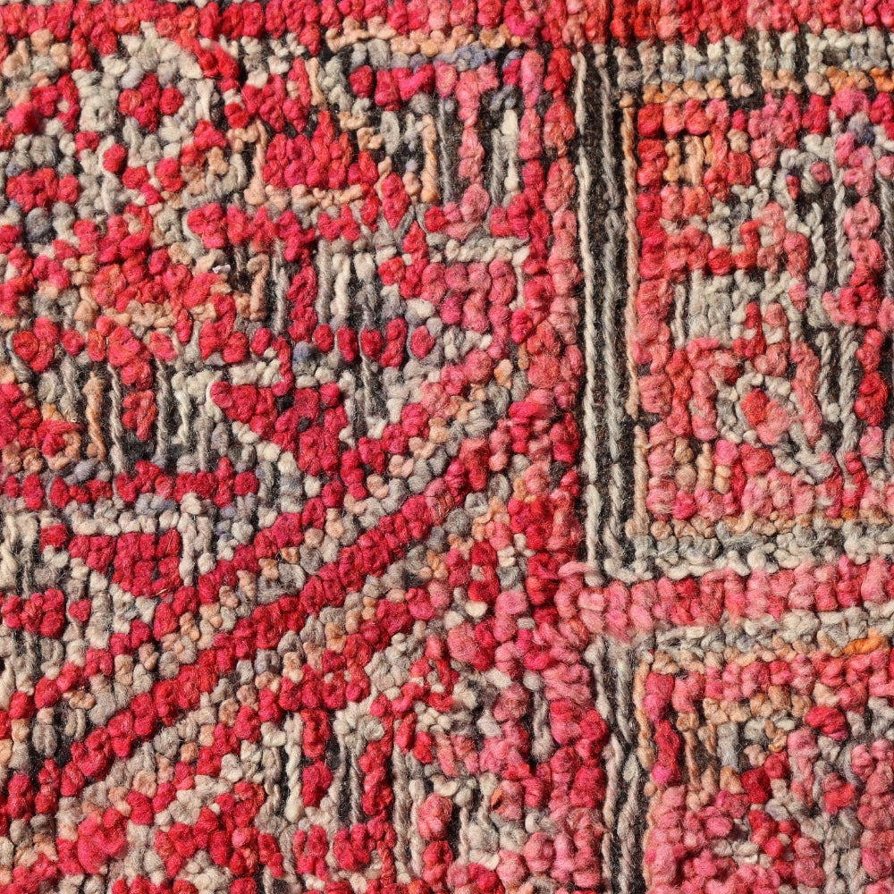 Hand knotted Boujaad Moroccan rug in coral red tones, traditional Middle Atlas craftsmanship