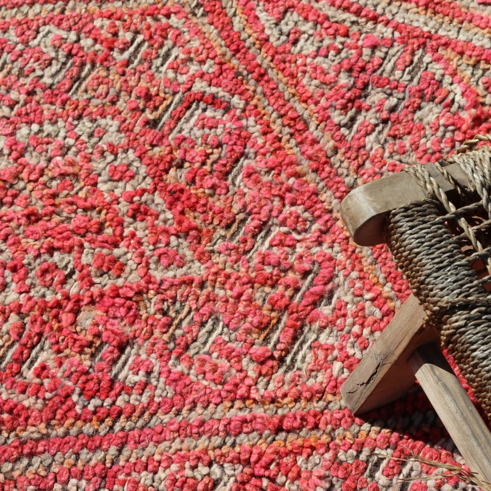 Authentic Moroccan Boujaad rug with aged wool patina and handwoven irregular patterns