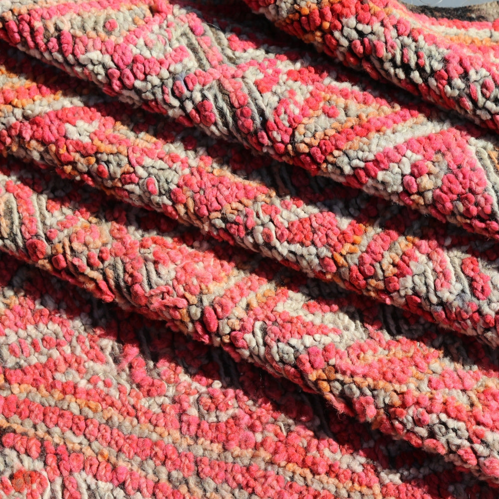 Detail of handwoven Boujaad rug, natural wool fibers and traditional Berber design