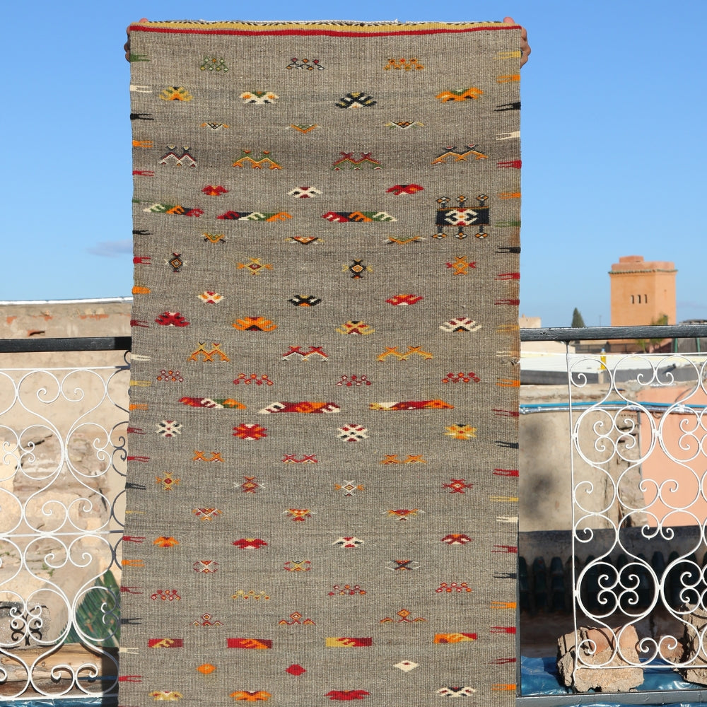 Akhnif Triple Technique Berber Rug - Handwoven Moroccan Wool Flat Weave