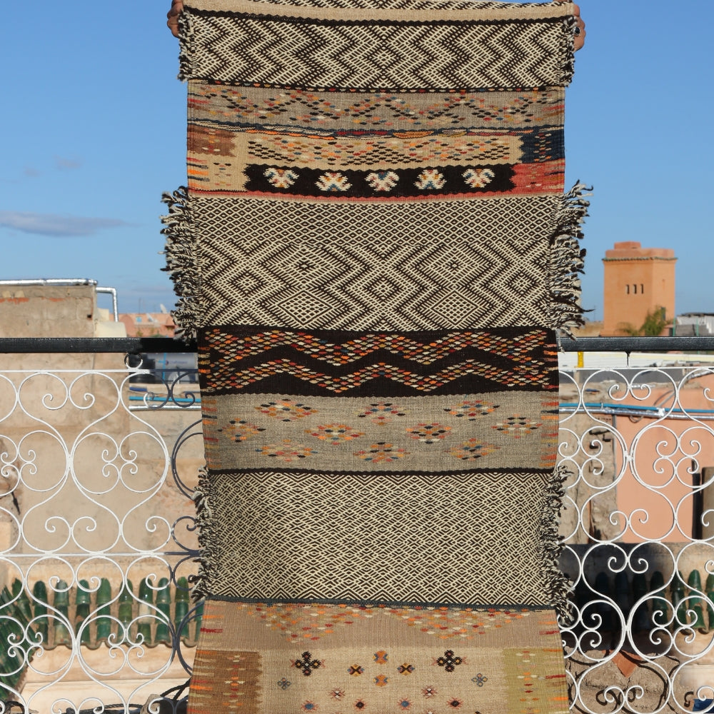 Akhnif Three Technique Rug - Flat Weave Berber Wool Rug