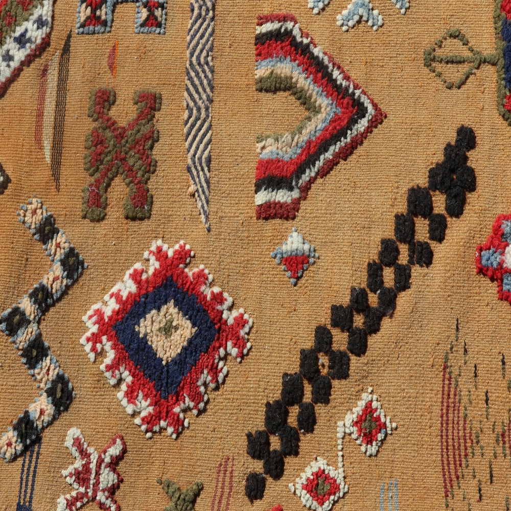 akhnif moroccan rug detail embroidered berber pattern flatweave wool