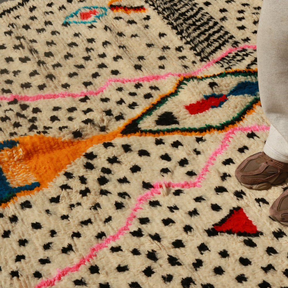 azilal moroccan rug colorful abstract berber wool pattern detail