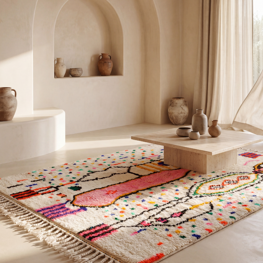 Azilal Berber Rug - Colorful Handmade Moroccan Wool Carpet