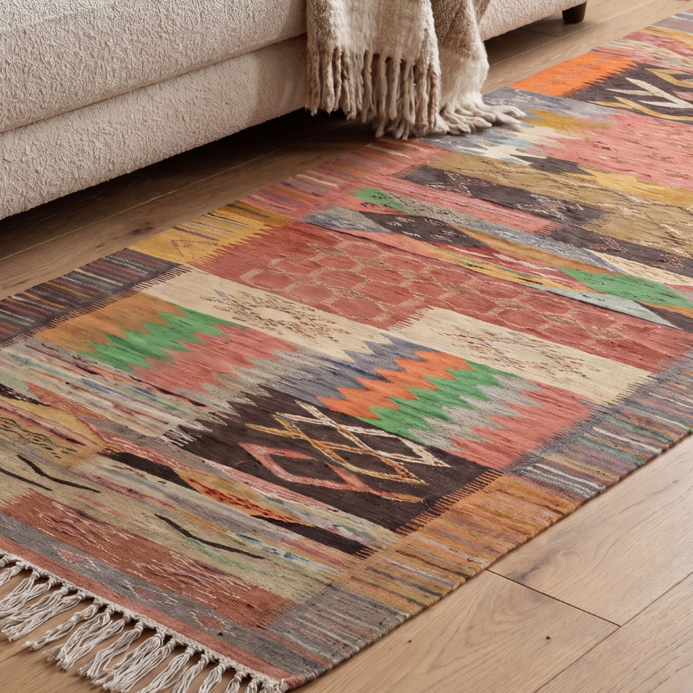 Colorful Mosaic Taznakht Rug - Handwoven Moroccan Wool Carpet