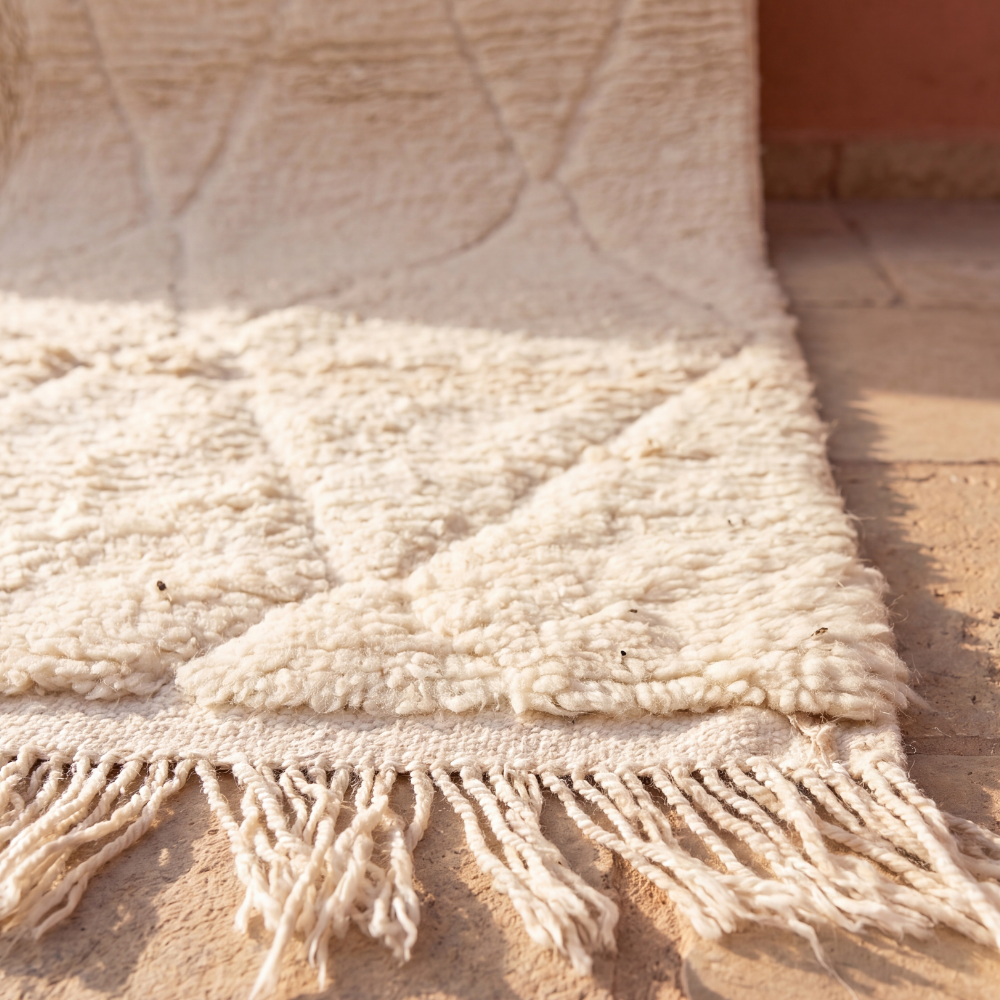Beni Ourain Moroccan Rug - Minimal Diamond Beige Wool Rug