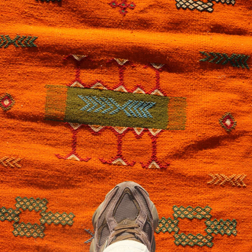 Takznat Berber Flat Weave Rug - Orange Moroccan Carpet