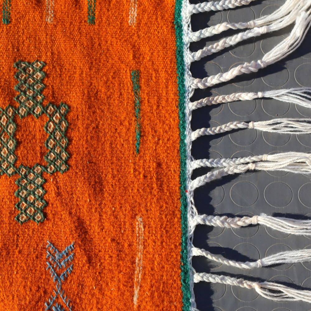 Takznat Berber Flat Weave Rug - Orange Moroccan Carpet