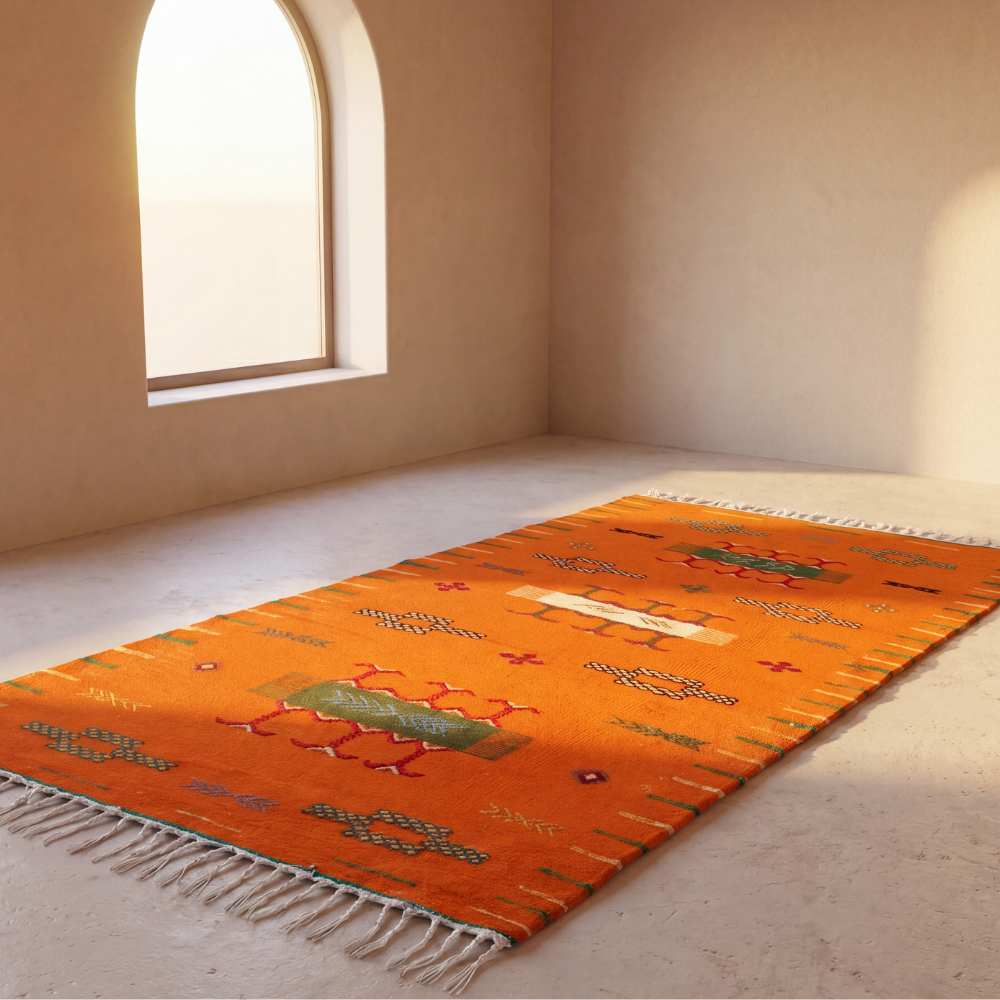 Vintage Taznakht Rug - Orange Handwoven Moroccan Carpet