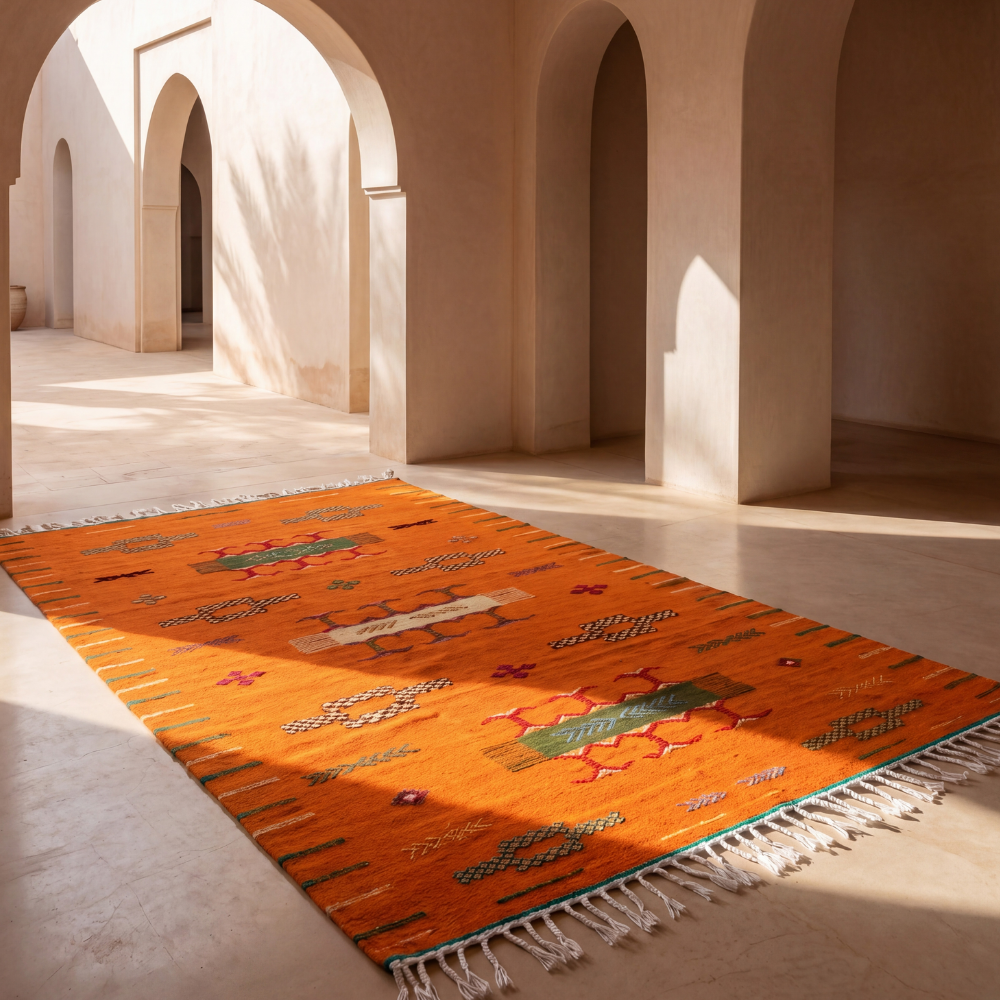 Vintage Taznakht Rug - Orange Handwoven Moroccan Carpet