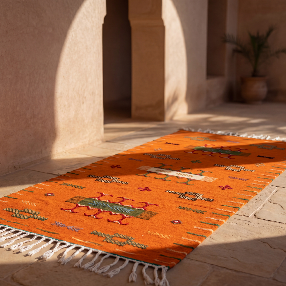 Vintage Taznakht Rug - Orange Handwoven Moroccan Carpet