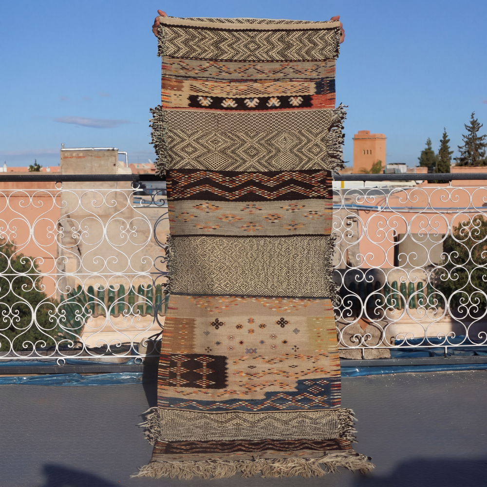 Akhnif Three Technique Rug - Flat Weave Berber Wool Rug