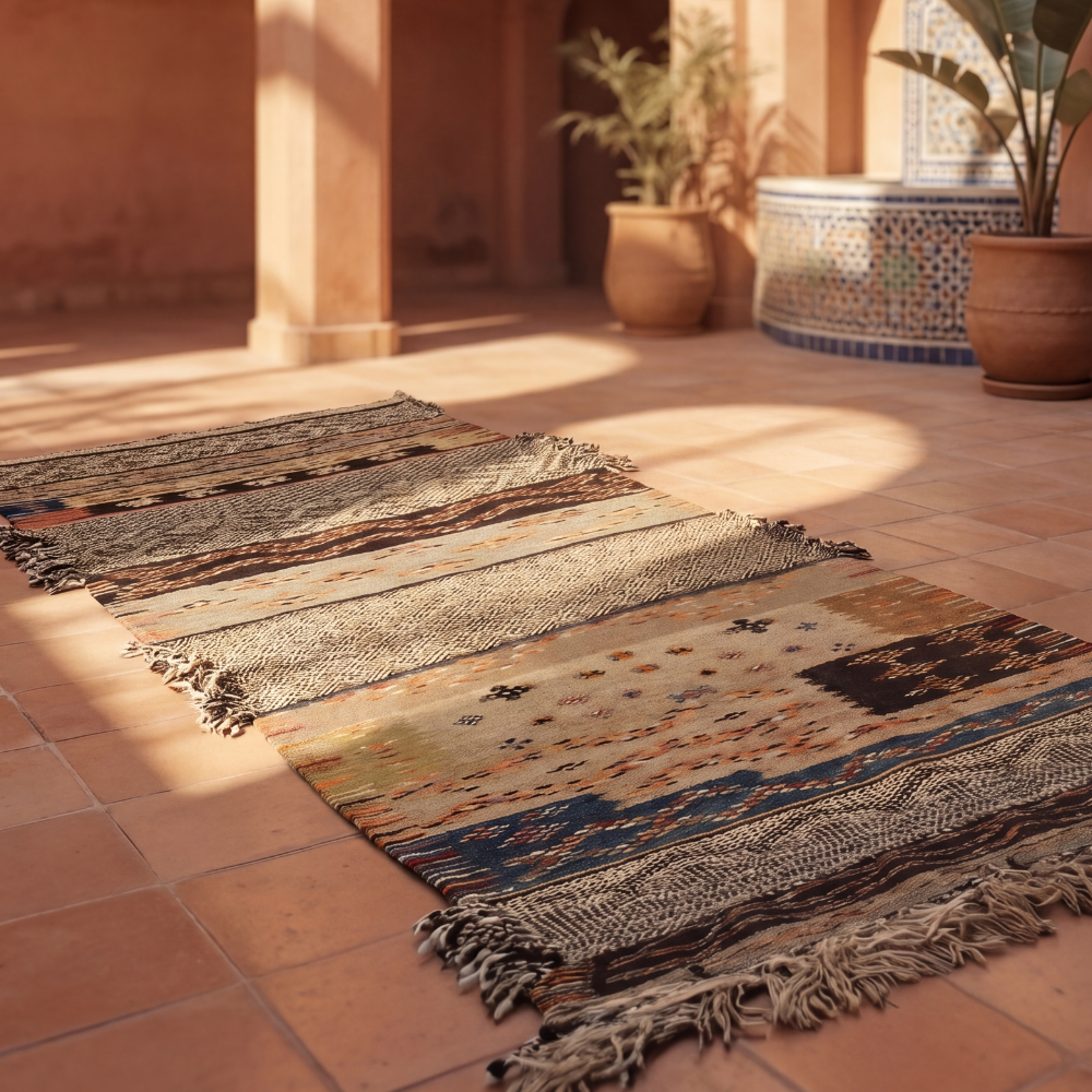 Akhnif Three Technique Rug - Flat Weave Berber Wool Rug