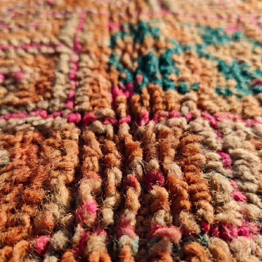 Vintage Boujaad Rug - Faded Tribal Motifs Wool Carpet