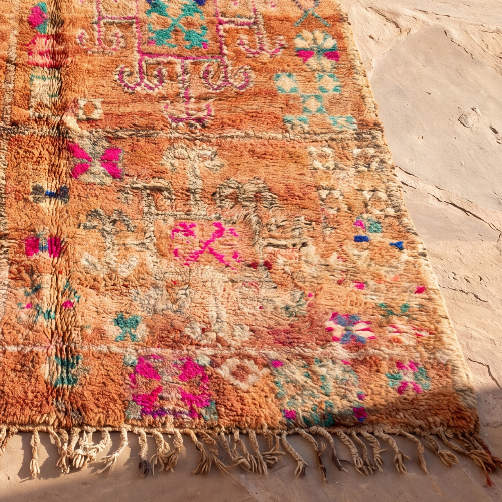 Vintage Boujaad Rug - Faded Tribal Motifs Wool Carpet