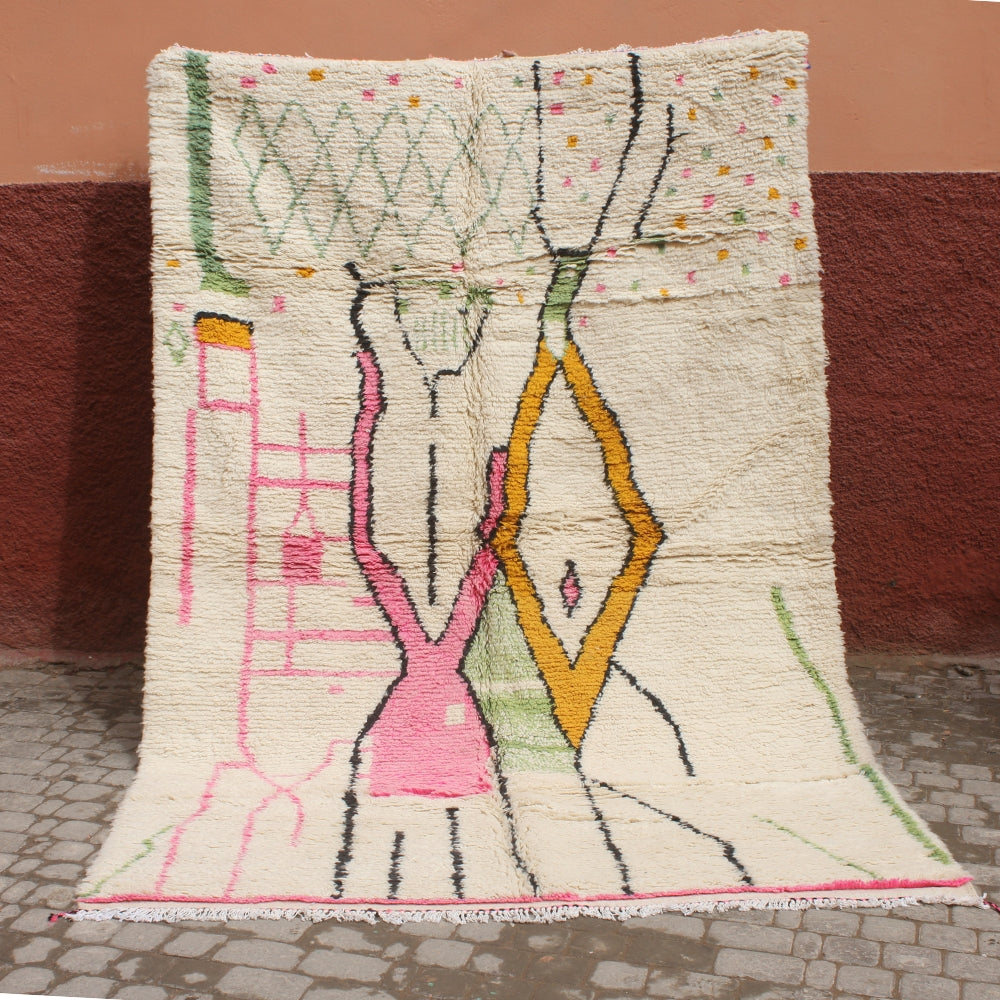 Moroccan Azilal rug with colorful abstract motifs