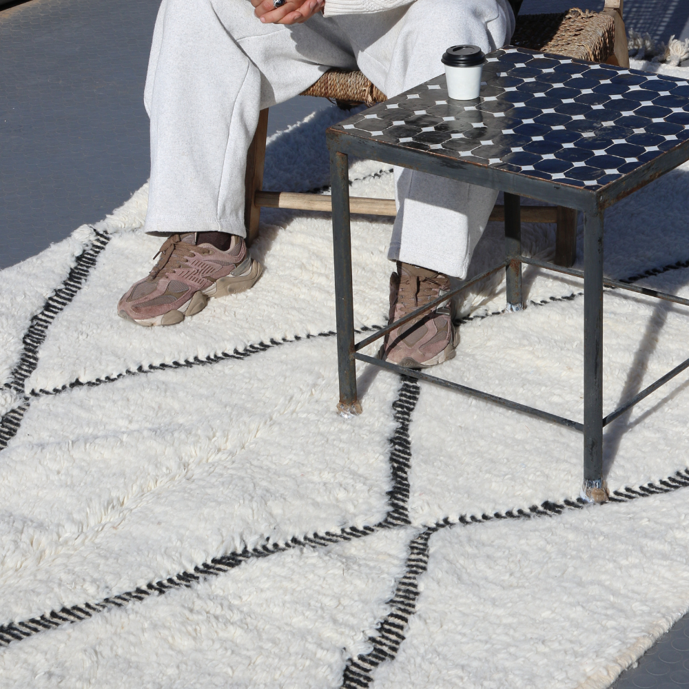 modern ivory moroccan beni ourain geometric pattern rug