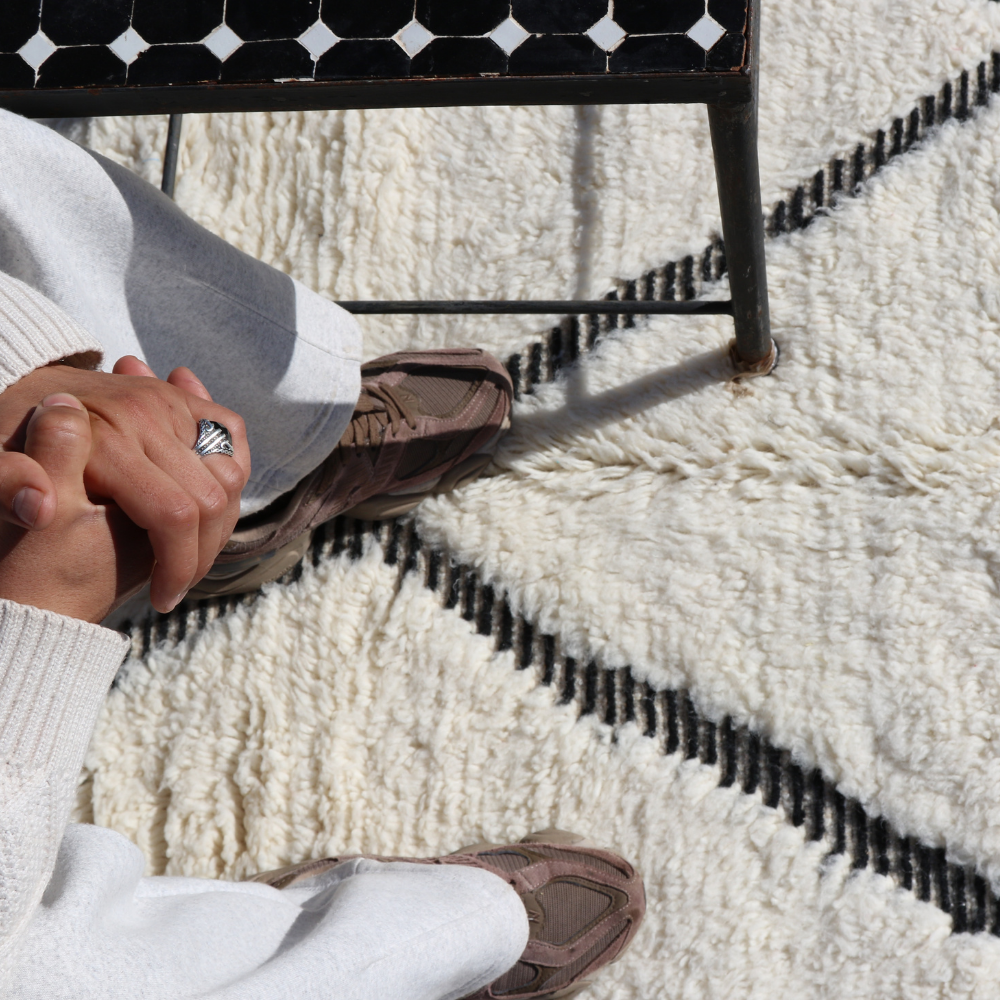 moroccan wool rug beni ourain black lattice pattern