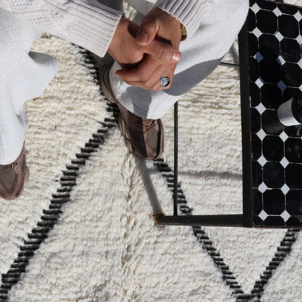 handwoven berber rug beni ourain ivory wool texture