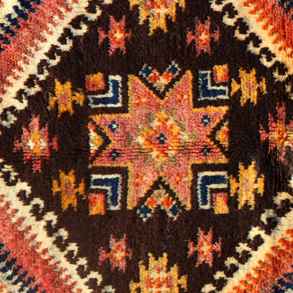 Close up of wool fibers on Moroccan Berber Takznat rug