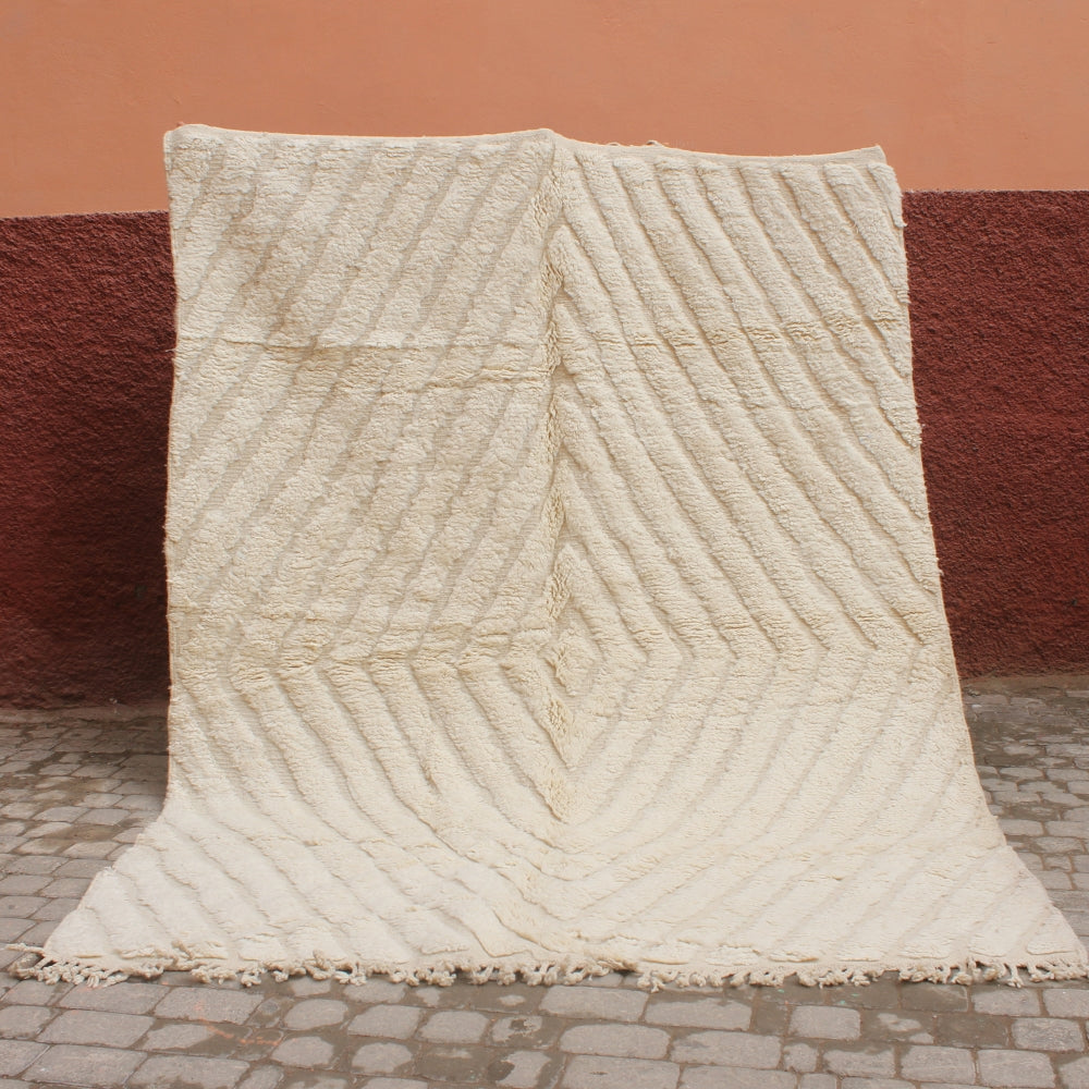 carved beni ourain moroccan rug ivory wool texture