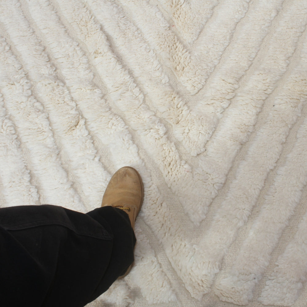 handmade berber rug ivory wool close up