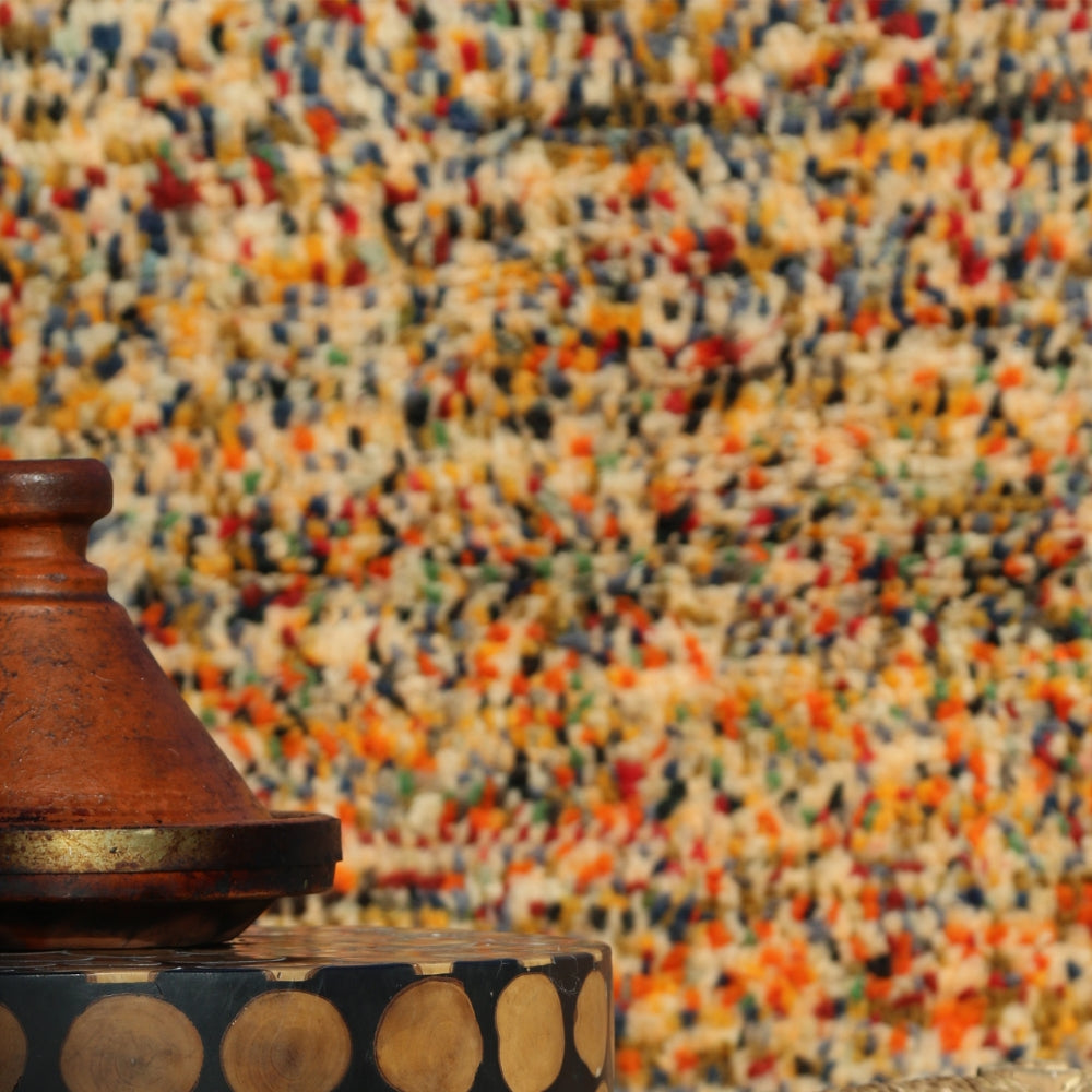 Artisan flatweave rug with colorful Berber pattern