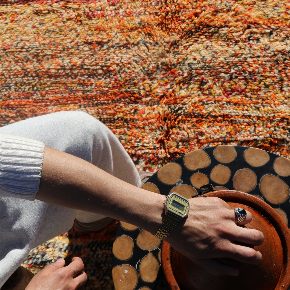 Detail of thick wool texture on Berber carpet