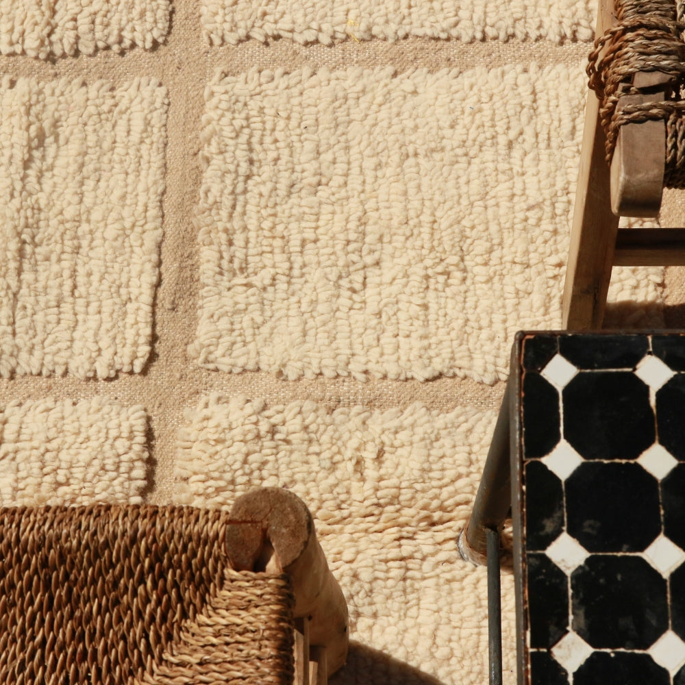 handmade ivory berber rug close up