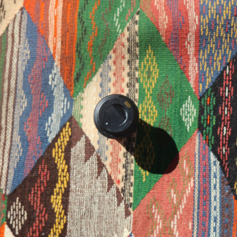 Close-up of Authentic Berber Picasso rug with colorful geometric patterns