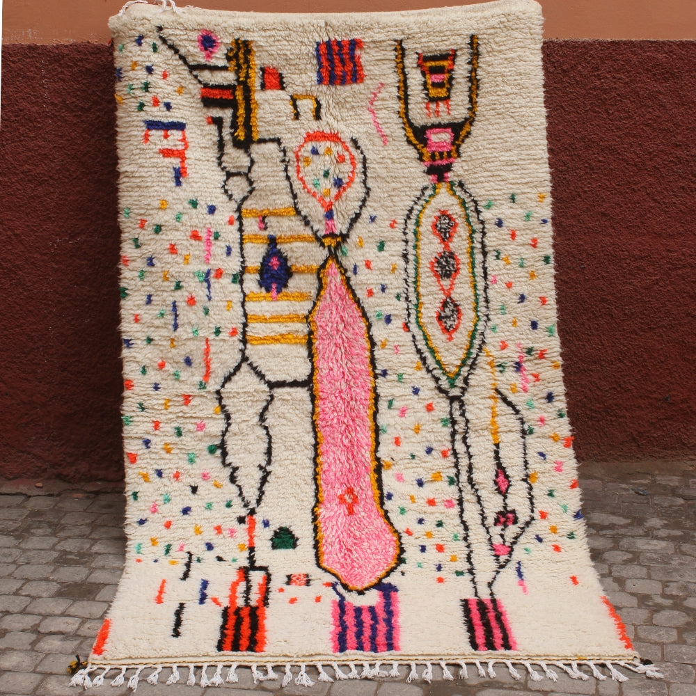 Colorful Moroccan Azilal rug with tribal motifs