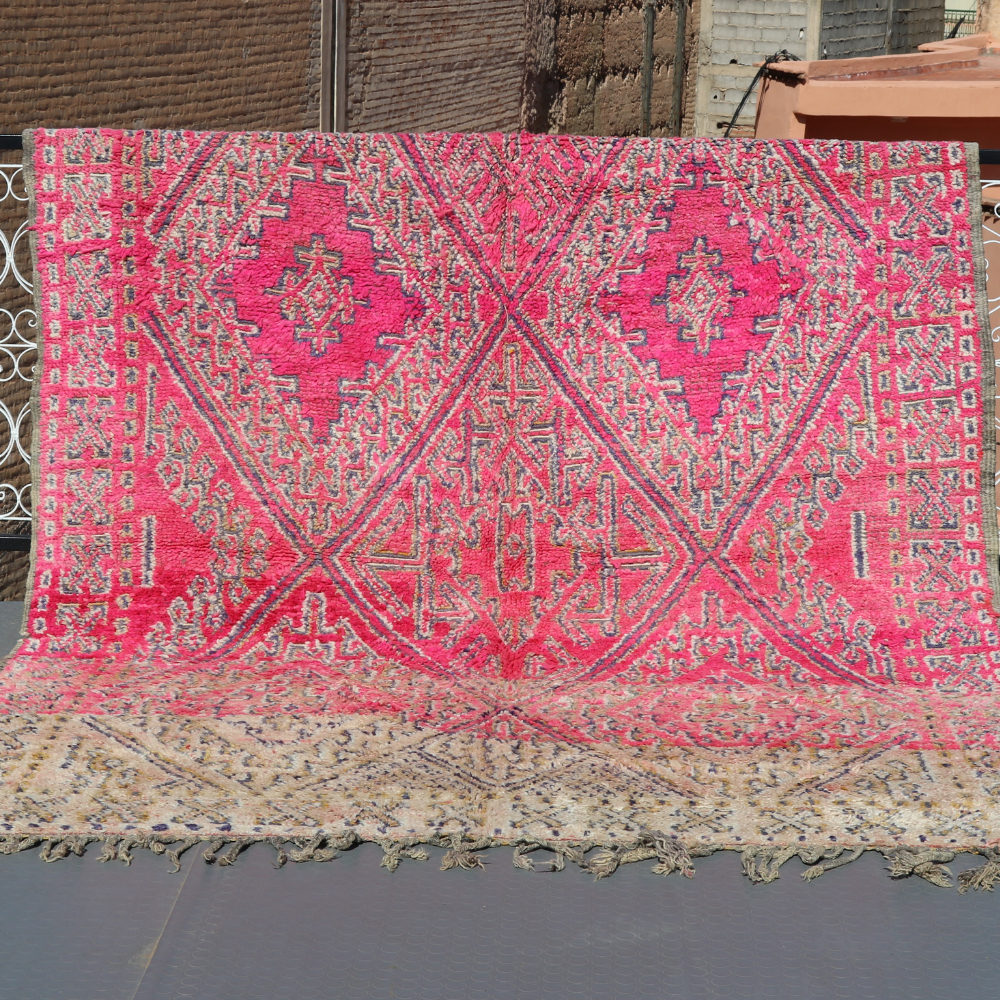 vintage beni mguild moroccan rug pink berber wool tribal pattern