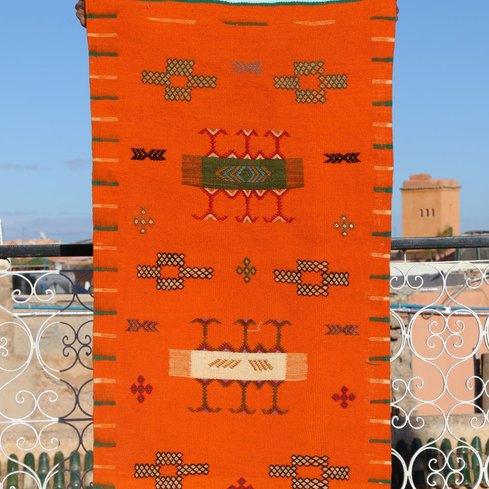 Takznat Berber Flat Weave Rug - Orange Moroccan Carpet
