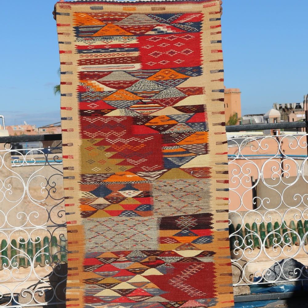 Berber Picasso Rug - Abstract Flat Weave Wool Carpet